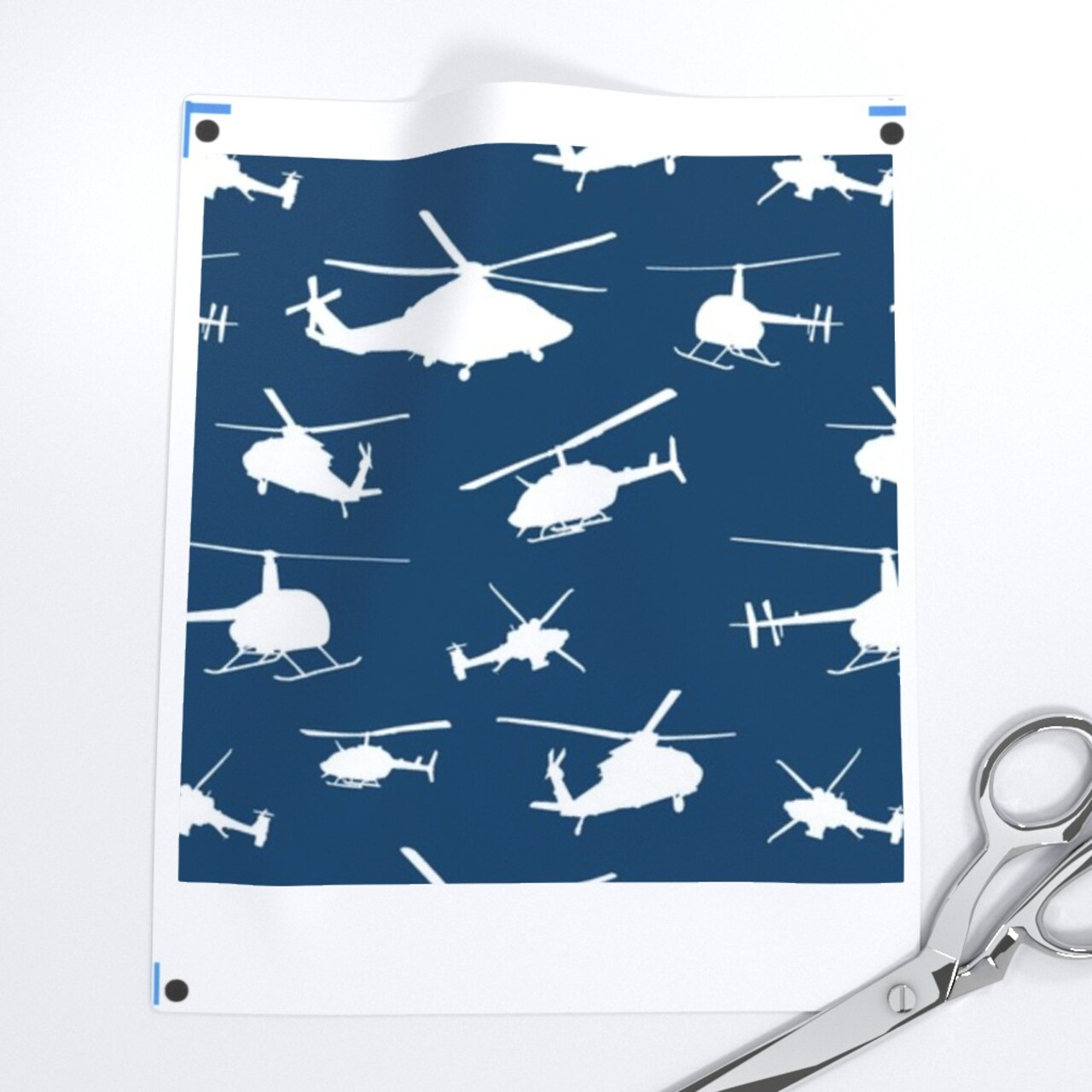 Navy Blue White Small Helicopters Aviation Airplane Flight Military Custom Printed Fabric by Spoonflower Various Fabrics by the Yard or Fat Quarter